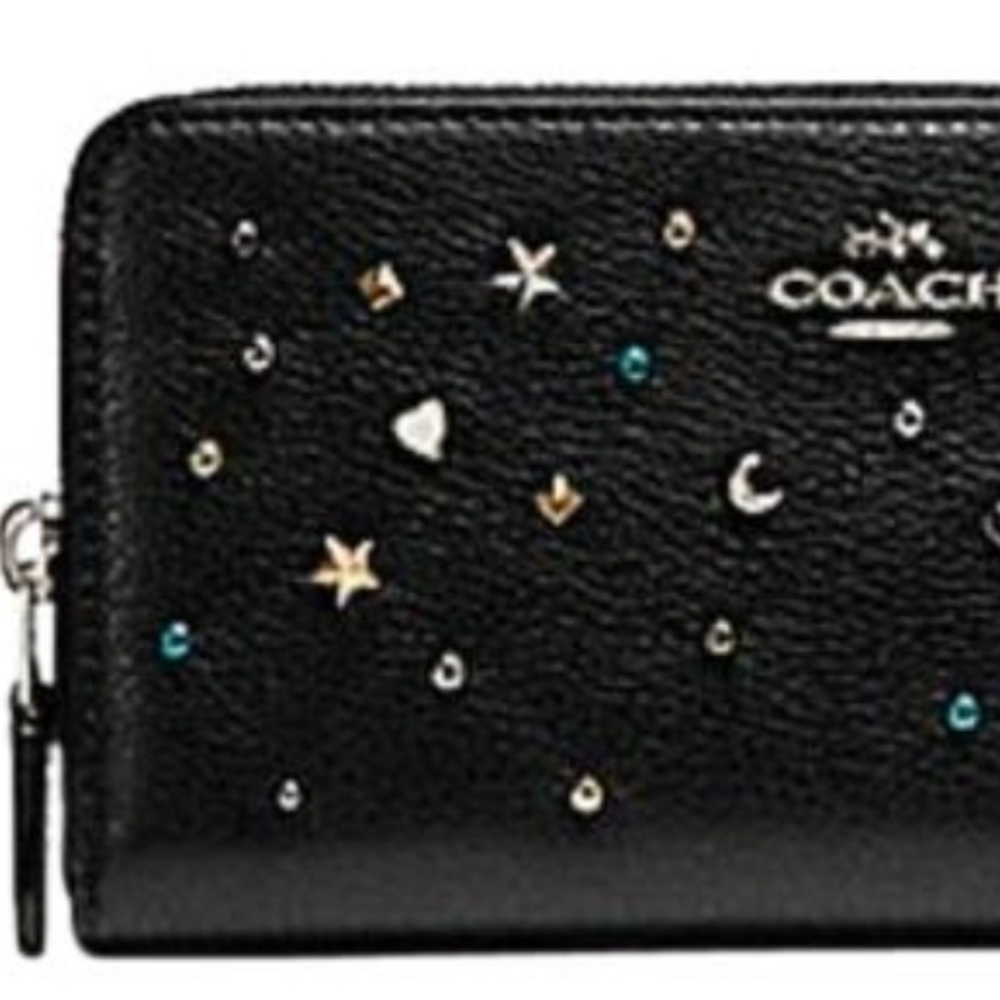 Coach Star Studded Black Pebble Leather Wallet NWT - Picture 11 of 15